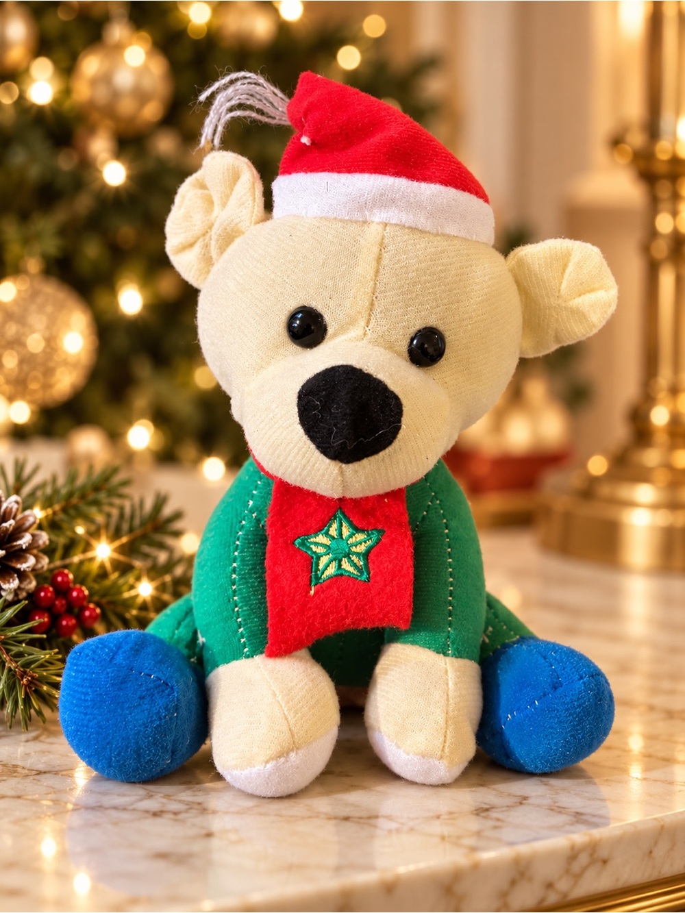 Kuddle Me Toys Christmas Teddy Bear Plush – Santa Hat & Star Scarf
